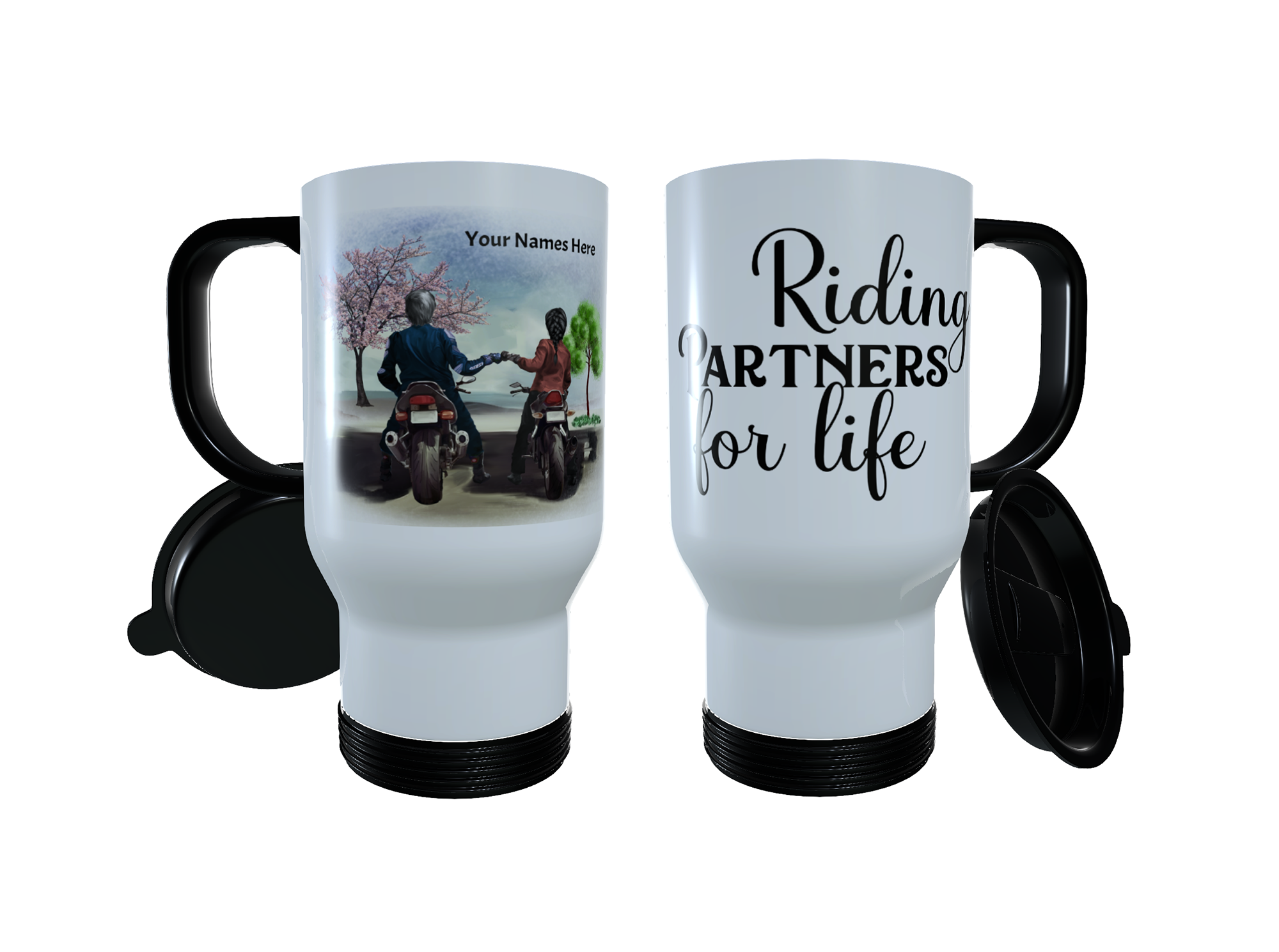 Couples Motorbike Travel Mug , Custom Motorbike Thermos Mug